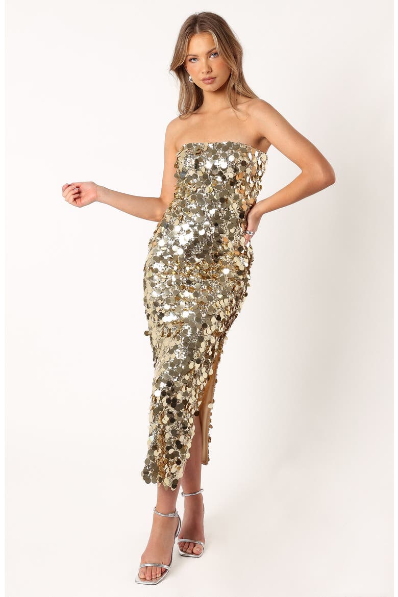 Gabourne Strapless Sequin Midi Dress, Alternate, color, GOLD SEQUIN
