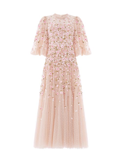 Needle & Thread Sylvia Round Neck Ankle Gown In Neutral