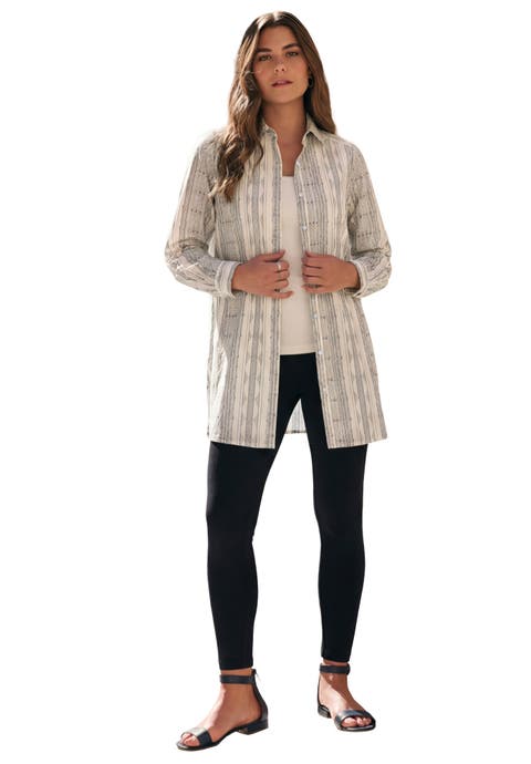 Kate Long-Sleeve Crisp Cotton-Blend Button-Front Tunic (Plus)