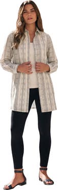Roaman's Kate Long Sleeve Crisp Cotton Blend Button Front Tunic