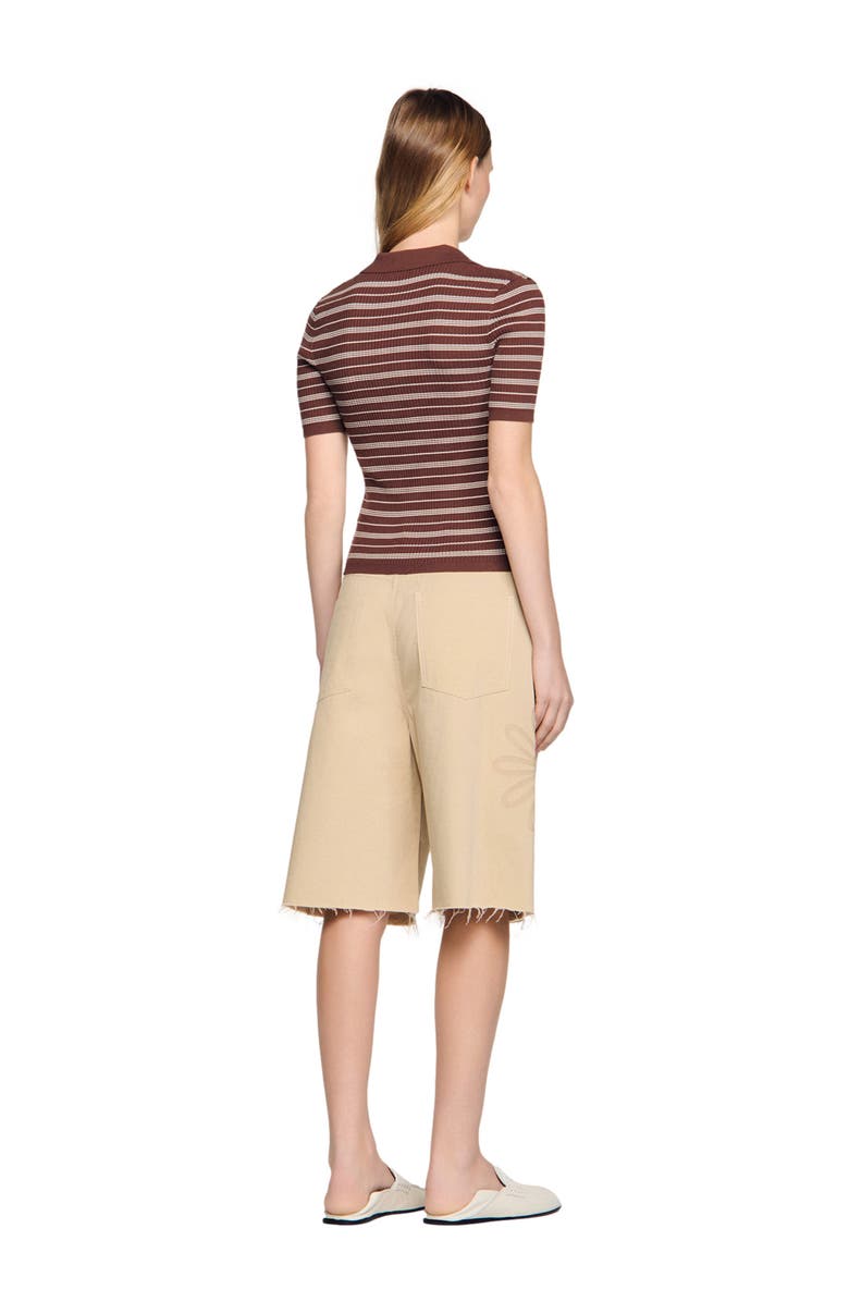 SANDRO Striped V-neck polo sweater, Alternate, color, Brown