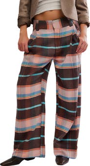 Free People Plaid Back Buckle Cotton Pants
