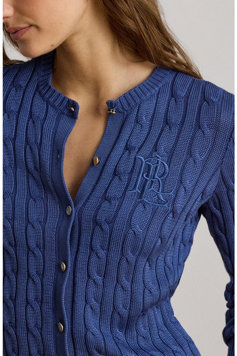 Cable Stitch Cotton Blend Cardigan, Alternate, color, INKY BLUE
