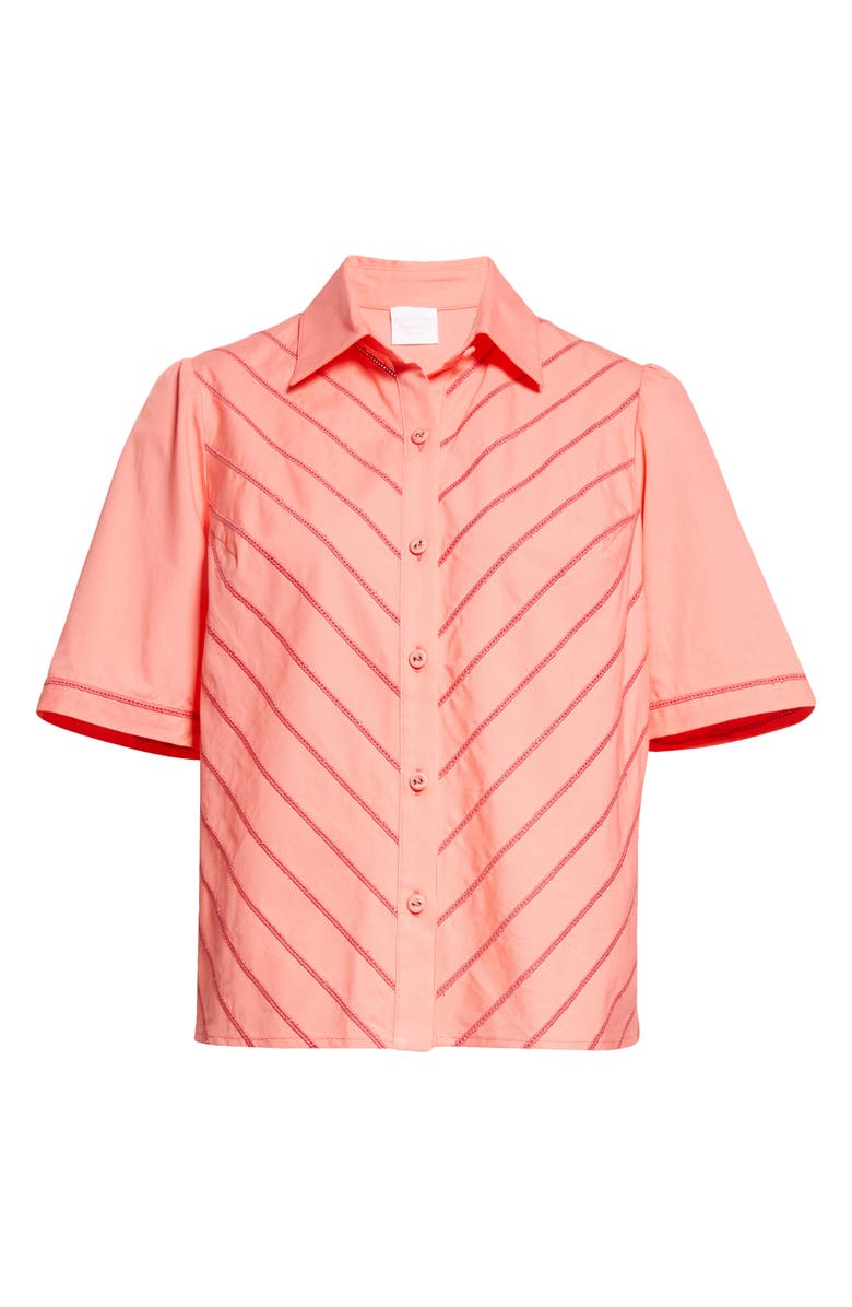 Loretta Caponi Paloma Diagonal Detail Cotton Button-Up Shirt, Alternate, color, 