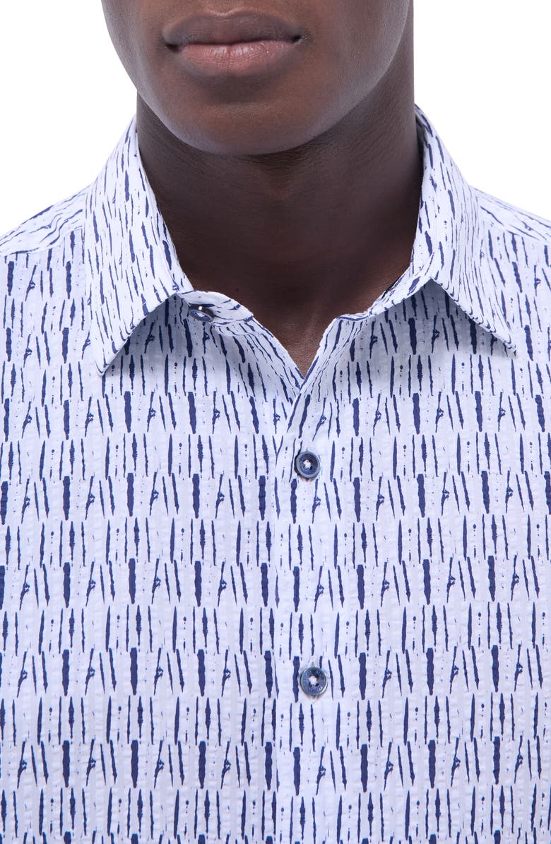 Bugatchi Orson Broken Stripe Short Sleeve Cotton Seersucker Button-Up Shirt, Alternate, color, Salt