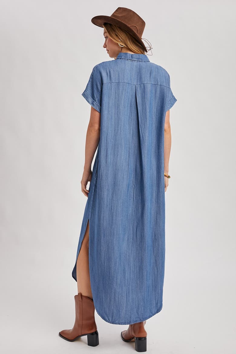 Chambray Button Down Shirt Dress, Alternate, color, Blue
