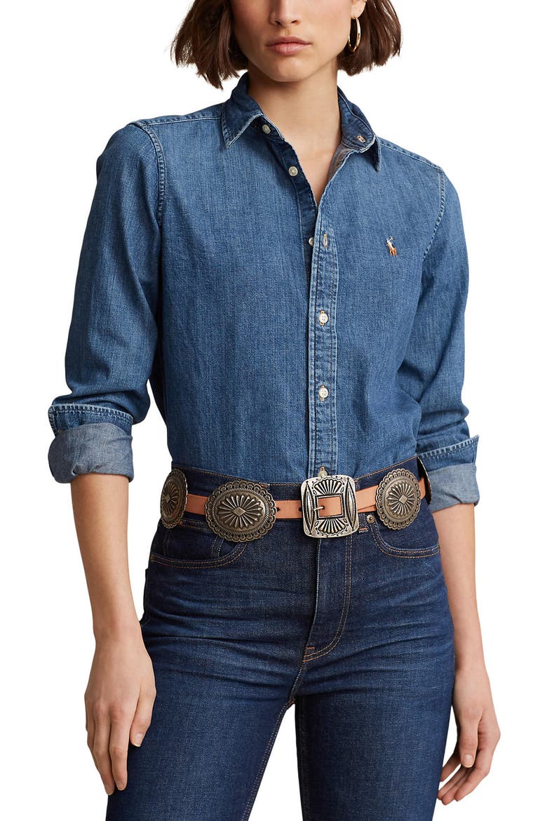 Denim Button-Up Shirt, Main, color, MERCED WASH