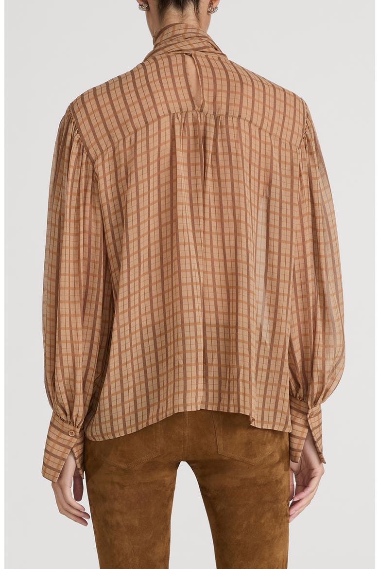 The Lantern Plaid Silk Top, Alternate, color, TAUPE MULTI PLAID