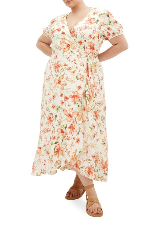 Sarina Floral Print Midi Wrap Dress (Plus)