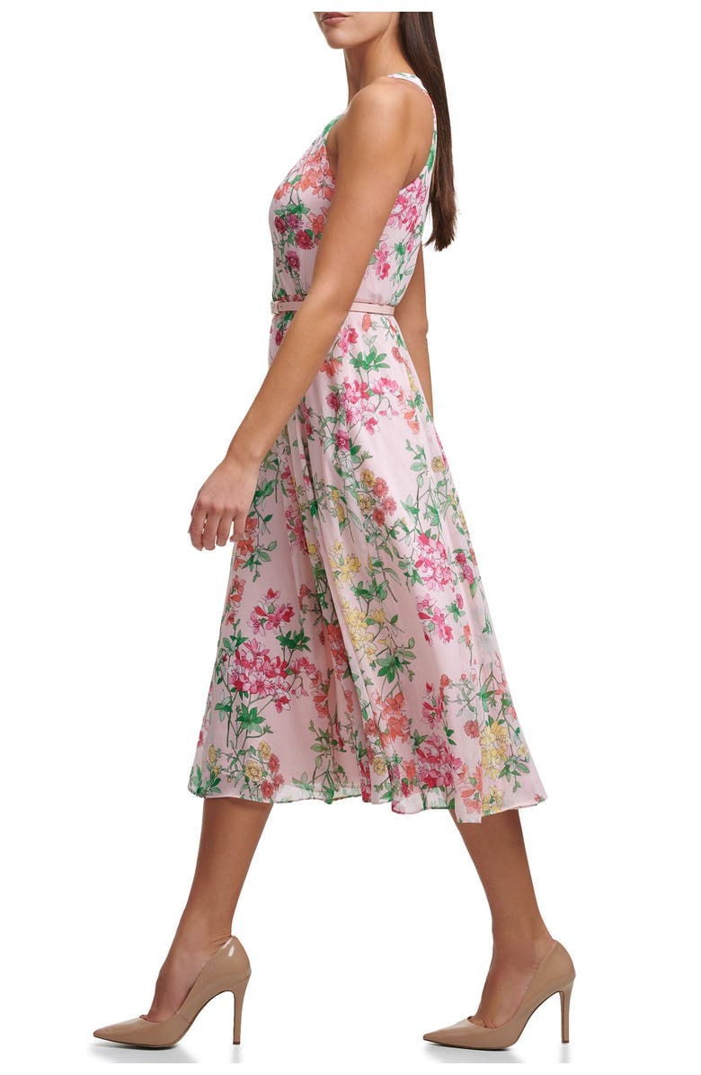 Tommy Hilfiger Sleeveless Diana Floral Chiffon Belted Halter Midi Dress, Alternate, color, 