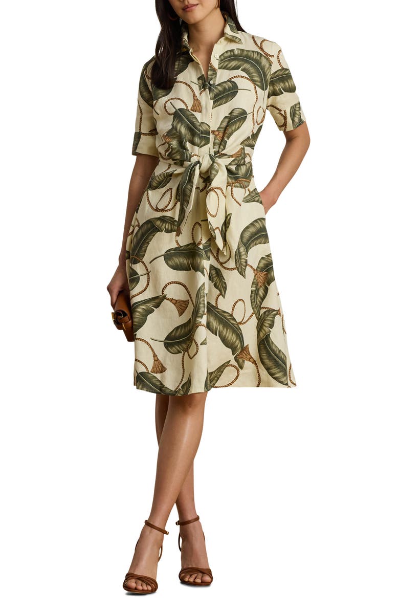 Lauren Ralph Lauren Short Sleeve Shirtdress, Main, color, Cream/ Multi
