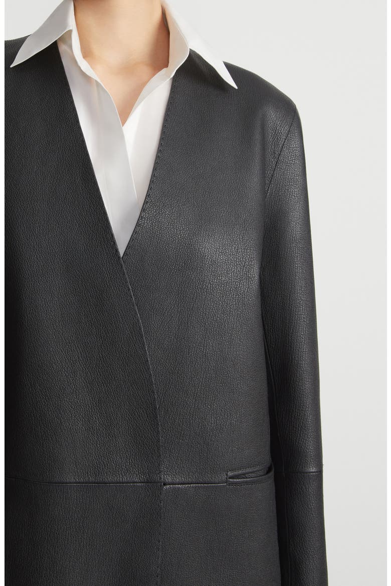 V-Neck Lambskin Leather Coat, Alternate, color, BLACK