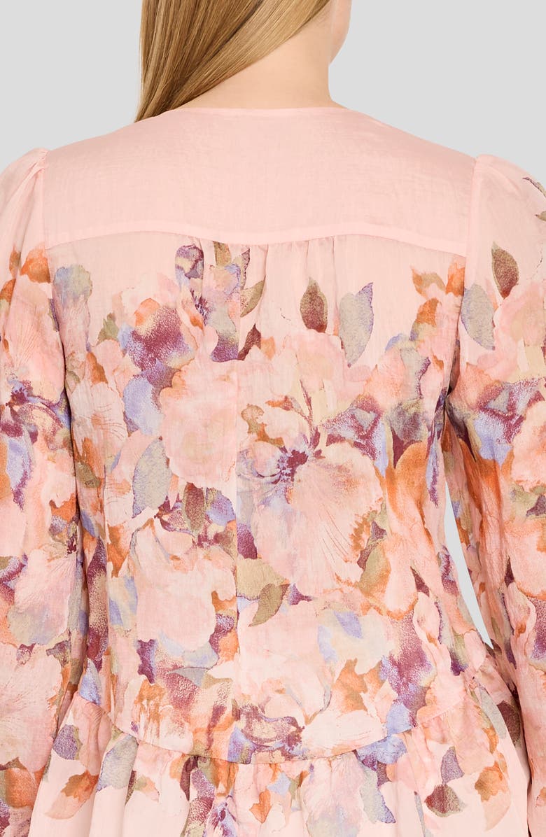 Tahari ASL Floral Print Peplum Chiffon Top, Alternate, color, Tea Rose Multi