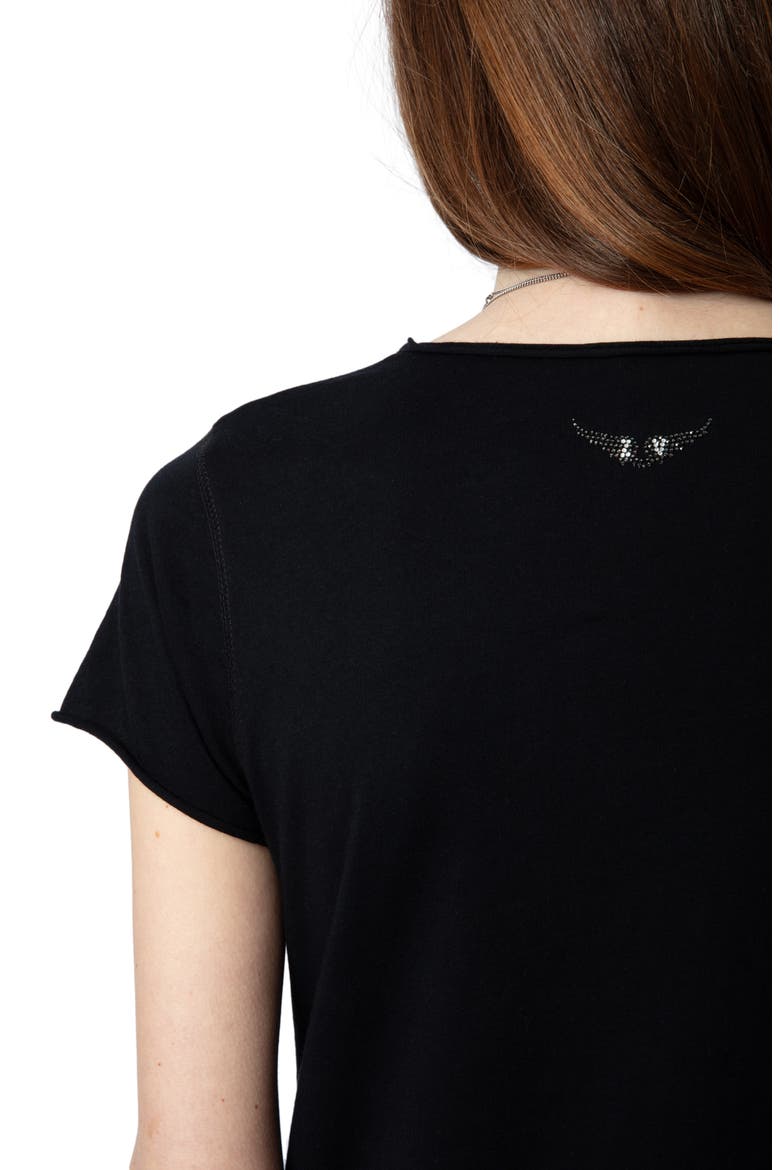 Tuni Wings Strass Embellished Keyhole Cotton Graphic T-Shirt, Alternate, color, NOIR