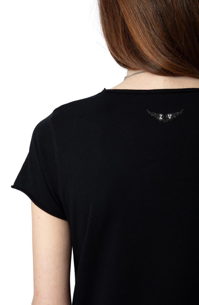 Zadig & Voltaire Tuni Wings Strass Embellished Keyhole Cotton Graphic T-Shirt, Alternate, color, 
