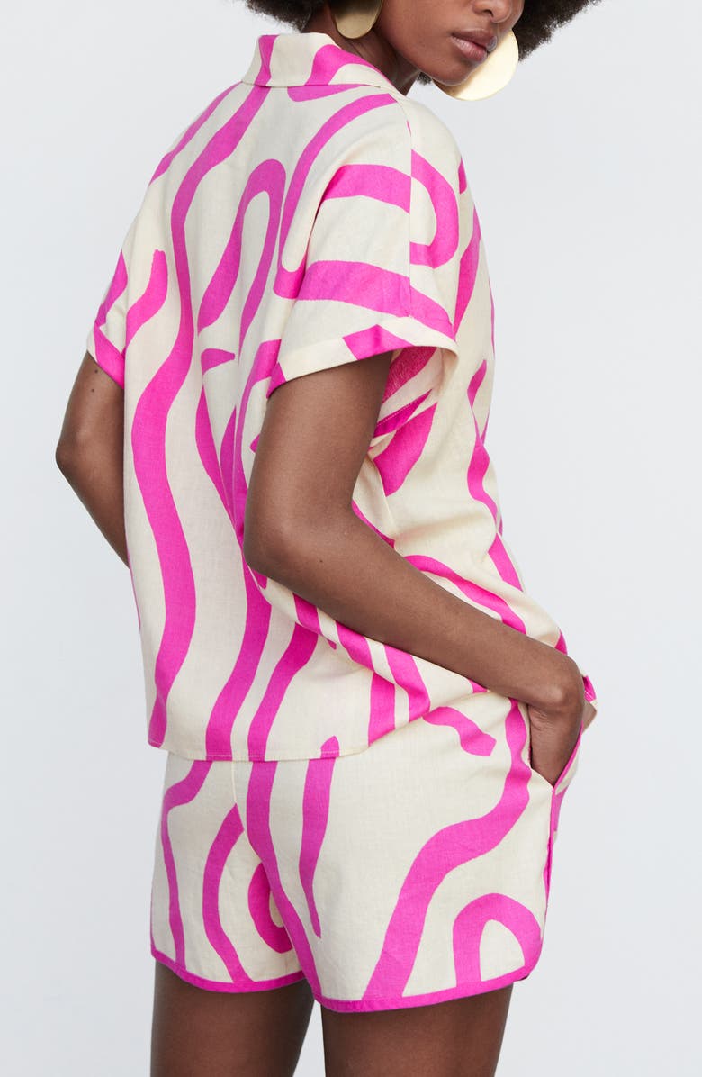 MANGO Print Linen Blend Camp Shirt, Alternate, color, 