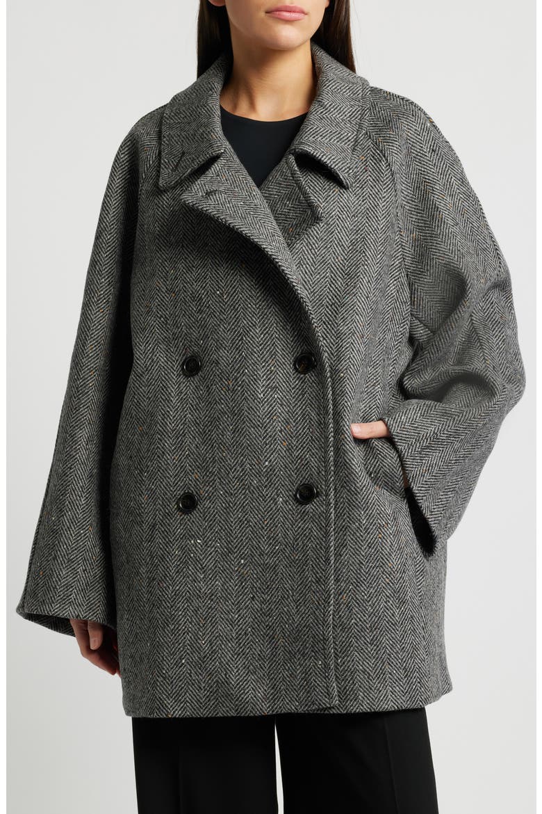 COS Oversize Herringbone Double Breasted Stretch Wool Coat (Women 