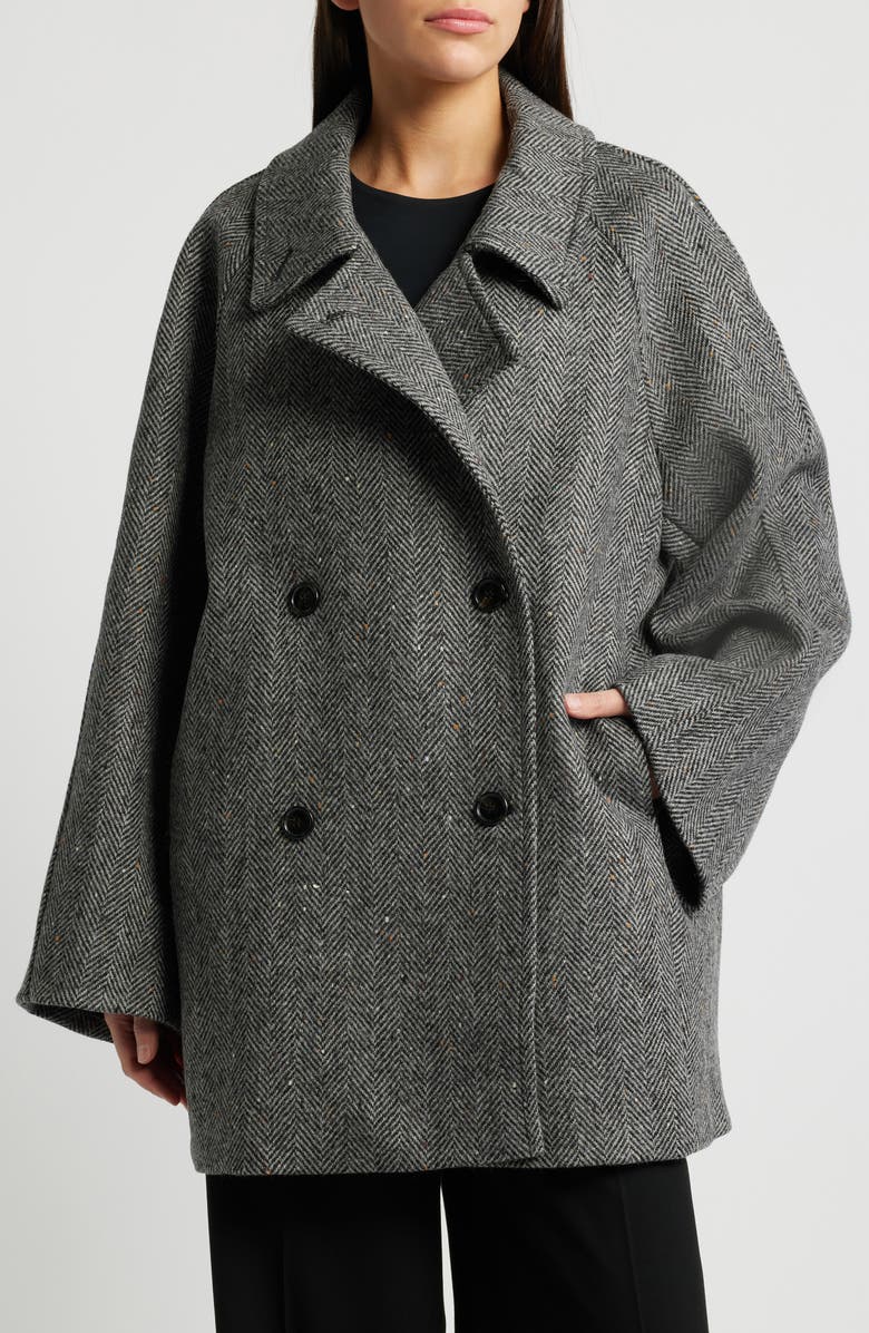 COS Oversize Herringbone Double Breasted Stretch Wool Coat, Main, color, 