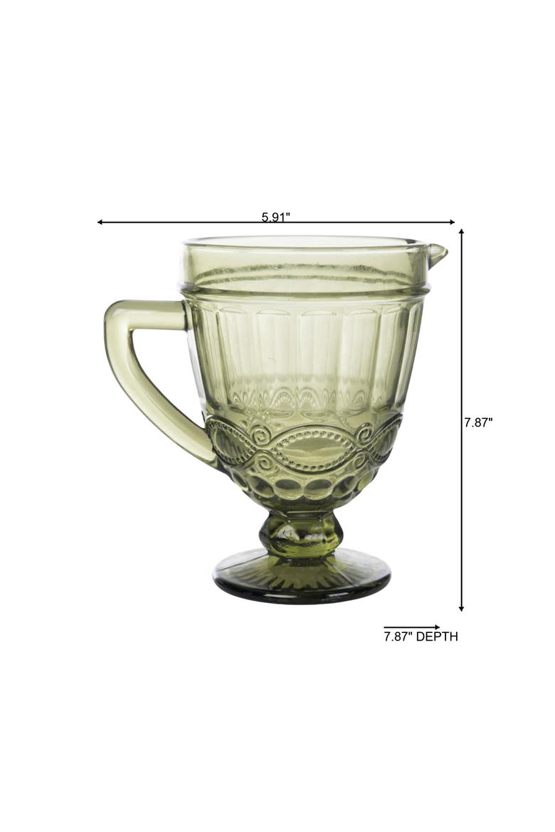 20oz Glass Embossed Pitcher for Spring Gatherings Elegant Tabletop Decor Hand Wash Only Gift for Hostess, Alternate, color, Green