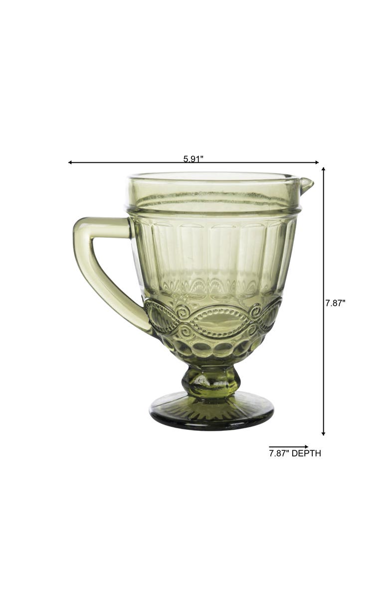 Transpac 20oz Glass Embossed Pitcher for Spring Gatherings Elegant Tabletop Decor Hand Wash Only Gift for Hostess, Alternate, color, Green