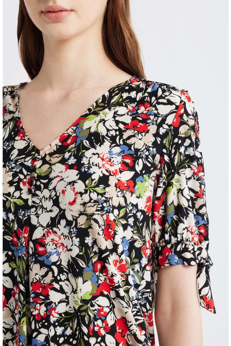 Floral Print Short Sleeve Jersey Top, Alternate, color, ANNE BLACK MULTI