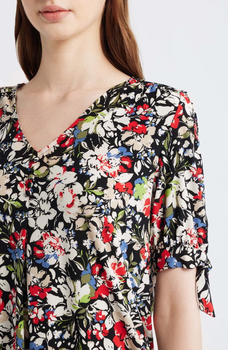 AK ANNE KLEIN Floral Print Short Sleeve Jersey Top, Alternate, color, Anne Black Multi