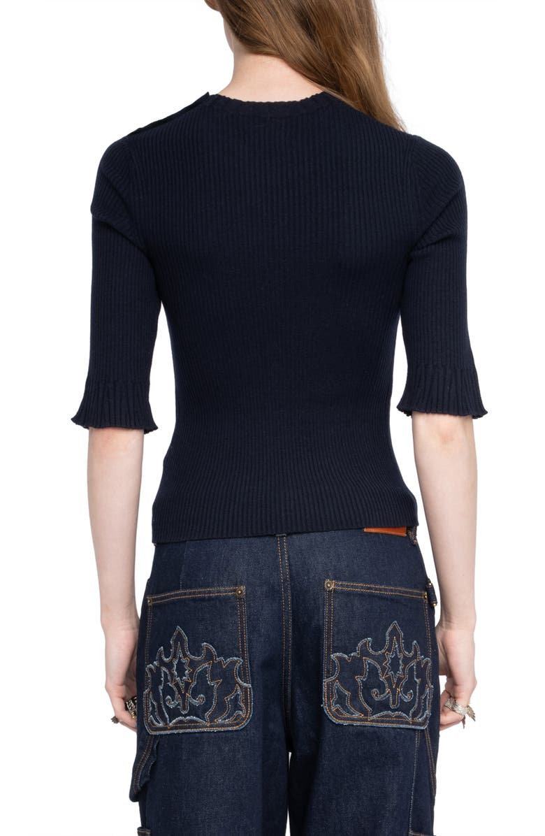 Zadig & Voltaire Fobee Rhinestone Rib Merino Wool Sweater, Alternate, color, Encre