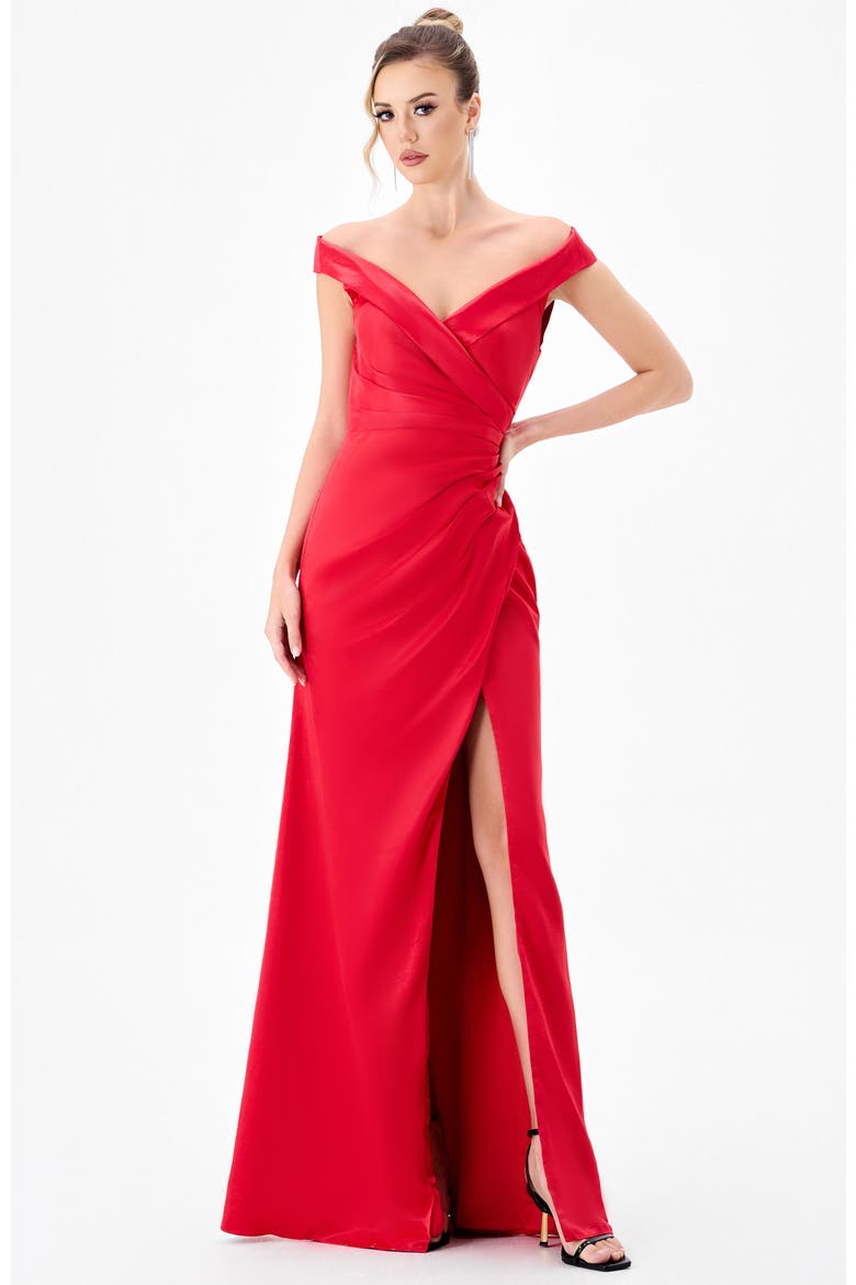 Aliana Off Shoulder Gown, Alternate, color, RED