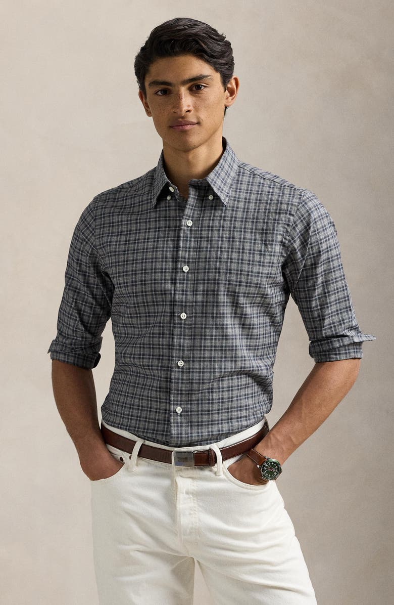 Polo Ralph Lauren Classic Fit Plaid Cotton Twill Button-Up Shirt, Alternate, color, Grey Navy Heather Multi