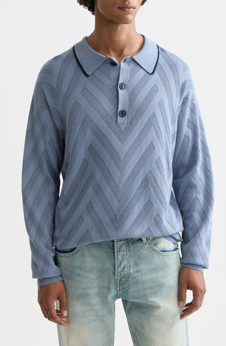 Scotch & Soda Structured Long Sleeve Polo, Main, color, Infinity