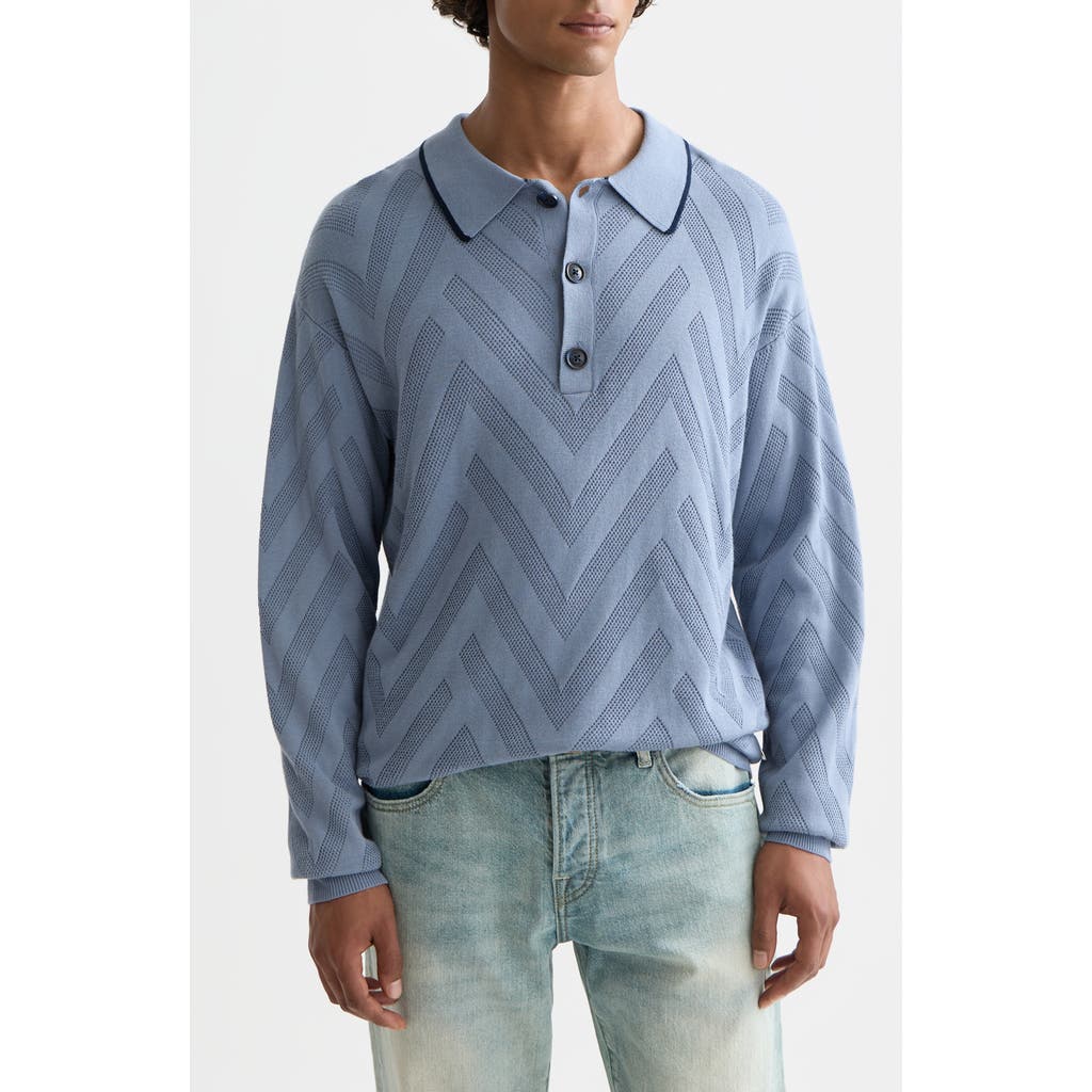 Scotch & Soda Structured Long Sleeve Polo In Blue