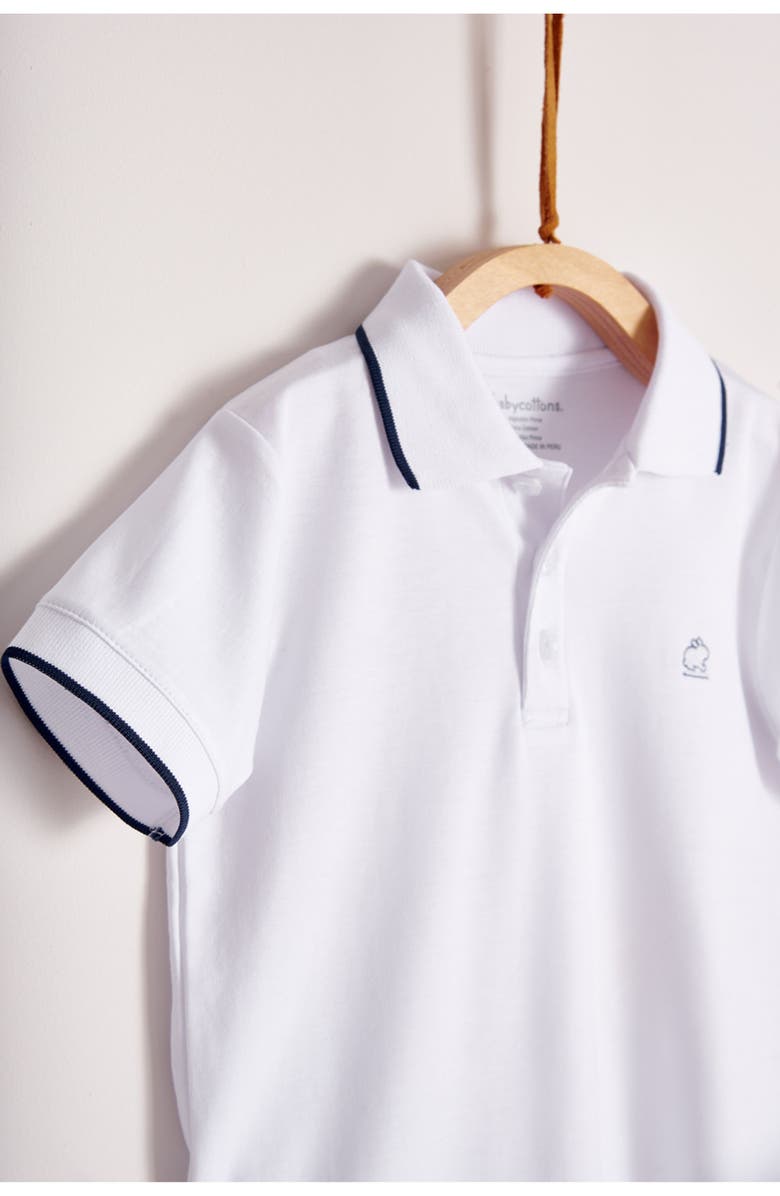 Babycottons Polo Long Sleeve Top for Little Kid, Alternate, color, White/Blue