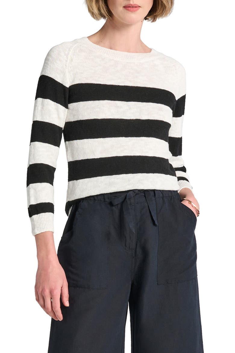 Mariner Stripe Cotton Sweater, Main, color, WHITE
