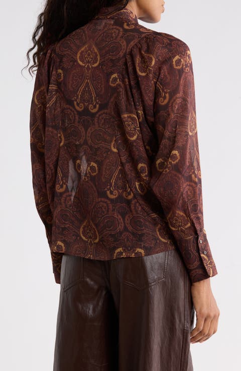 Metallic Tie Neck Blouse