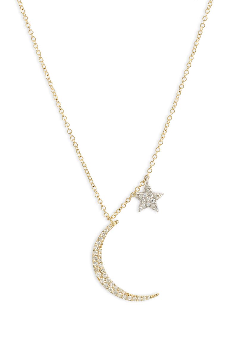Moon & Star Diamond Pendant Necklace, Main, color, YELLOW