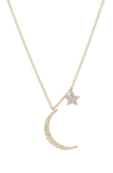 Moon & Star Diamond Pendant Necklace