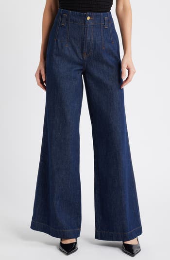 Frame Denim blue mid rise dark wash wide leg jeans online