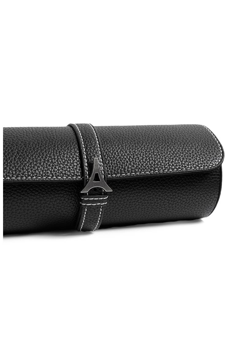 Fred Pebbled Leather Contrast Stitch Watch Roll, Alternate, color, Black