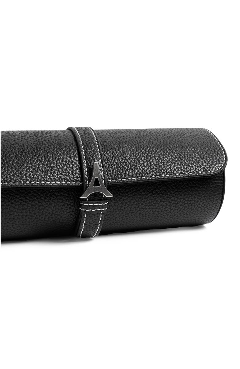 Manière De Voir Fred Pebbled Leather Contrast Stitch Watch Roll, Alternate, color, Black