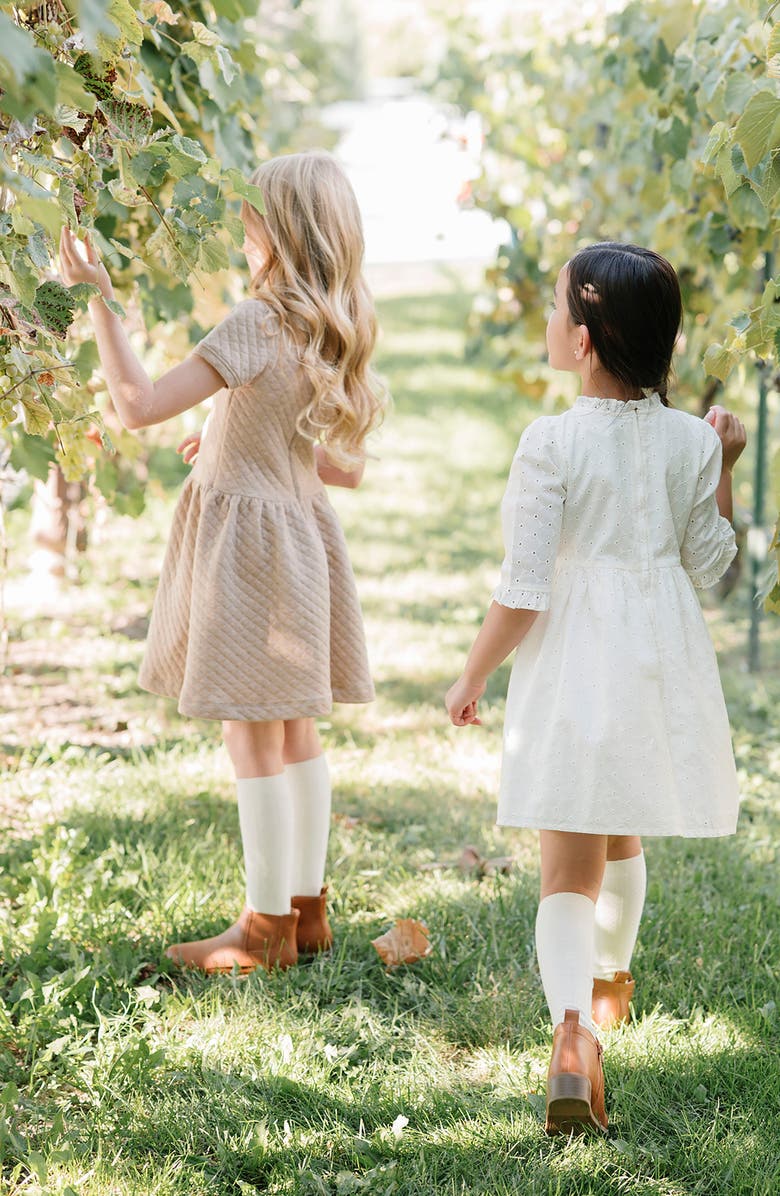 Hope & Henry Kids' Short Sleeve Quilted Dress with Eyelet Collar, Alternate, color, Camel Heather Quilted