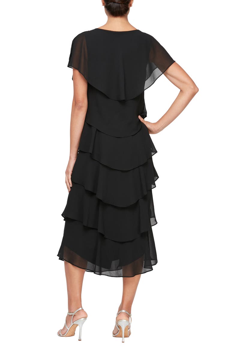 Tiered Chiffon Midi Dress, Alternate, color, BLACK