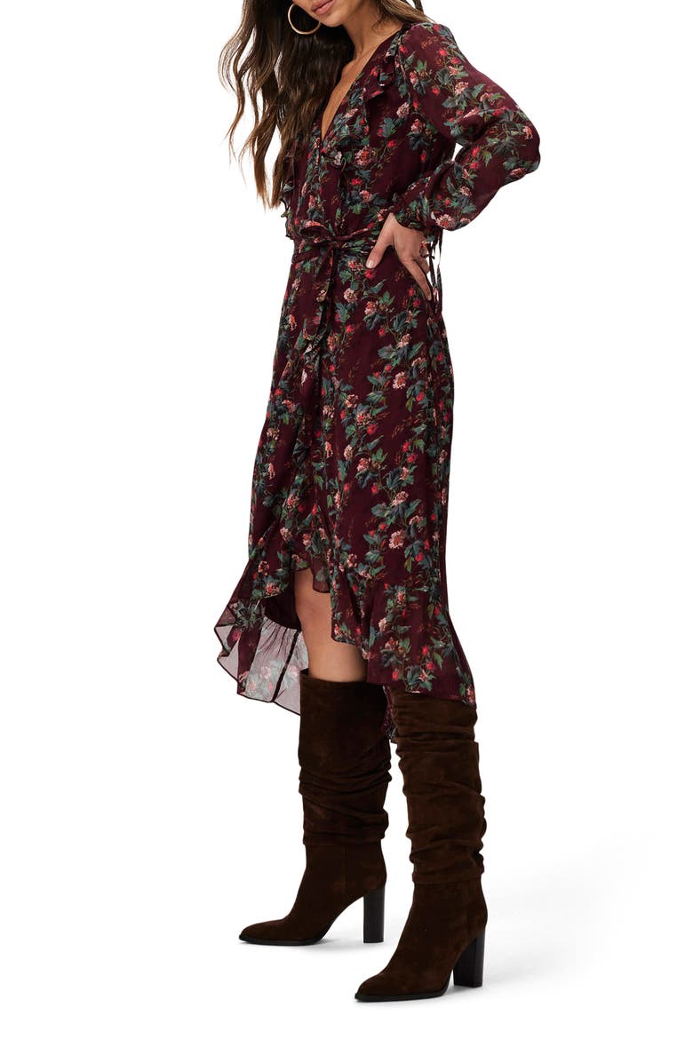 Veranda Floral Print Long Sleeve Silk Wrap Dress, Alternate, color, DPCHRYMLT