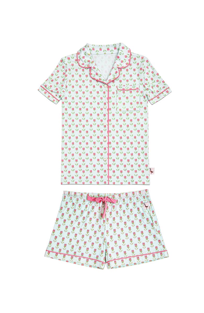 Preppy Goose Tulip Print Short Sleeve Jersey PJ, Main, color, White Multi
