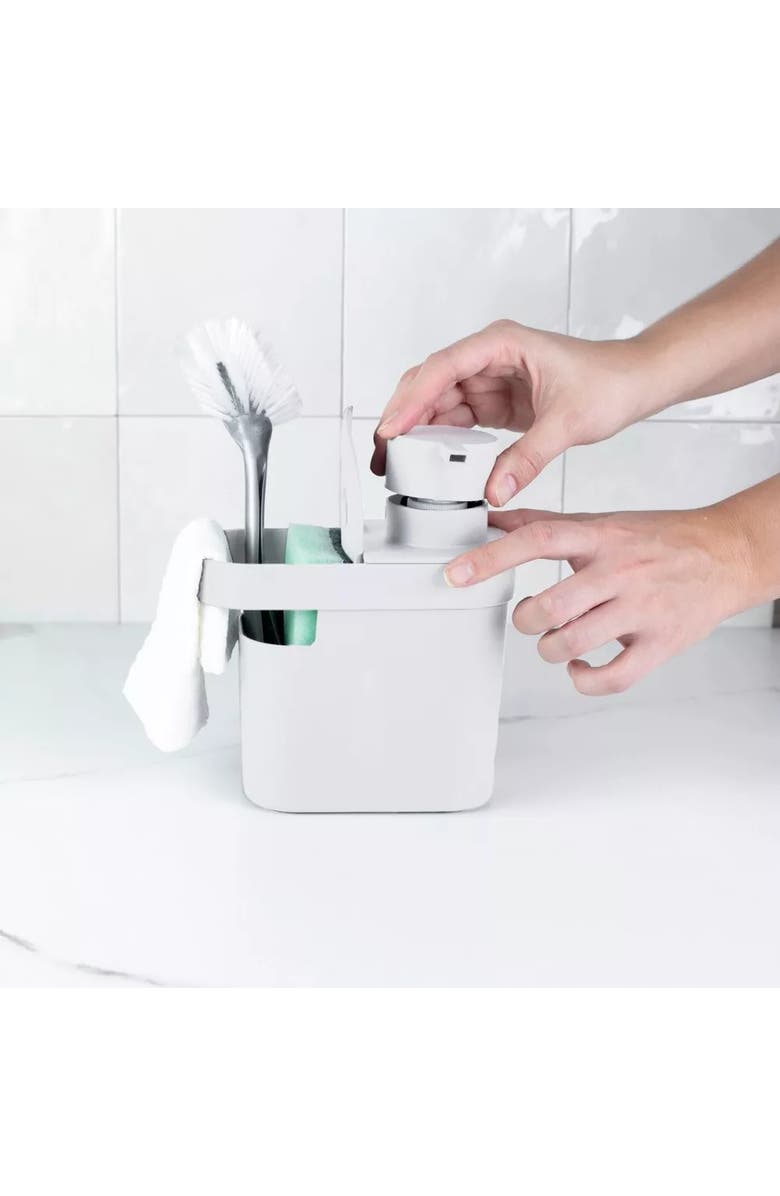OU Durable Kitchen Soap Dispenser Organizer with Sponge and Dish Brush Holder, 22 oz, Alternate, color, White
