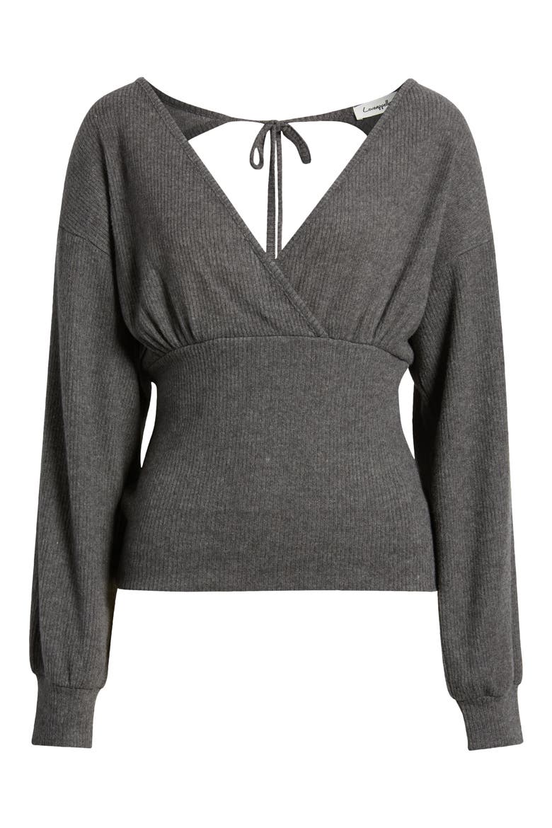Empire Tie Back Rib Top, Alternate, color, CHARCOAL