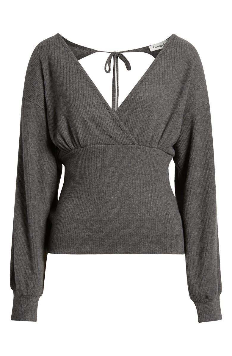 Loveappella Empire Tie Back Rib Top, Alternate, color, Charcoal