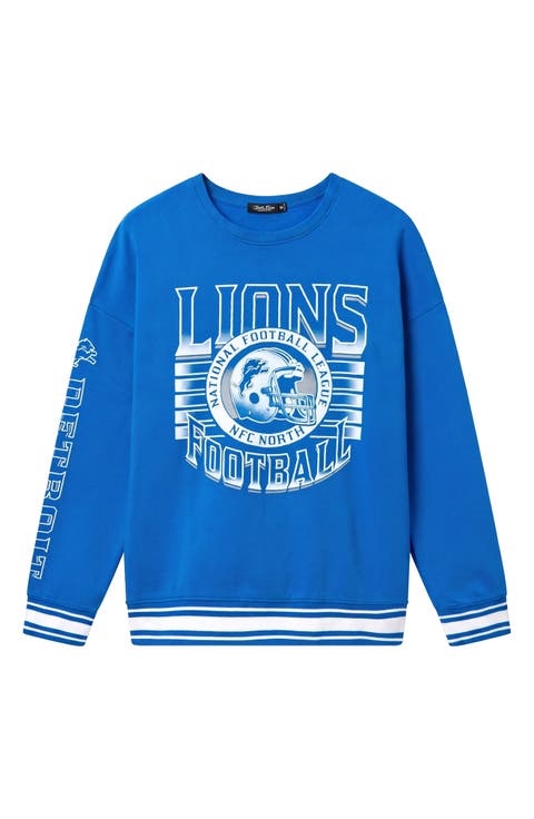 Detroit Lions Oversize Striped Rib Fleece Crewneck Sweatshirt