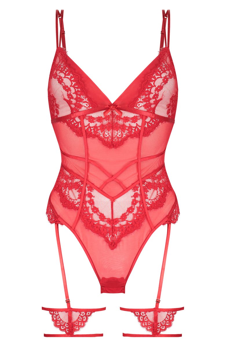 Hunkemöller Krystle Lace Bodysuit with Garter Straps, Alternate, color,