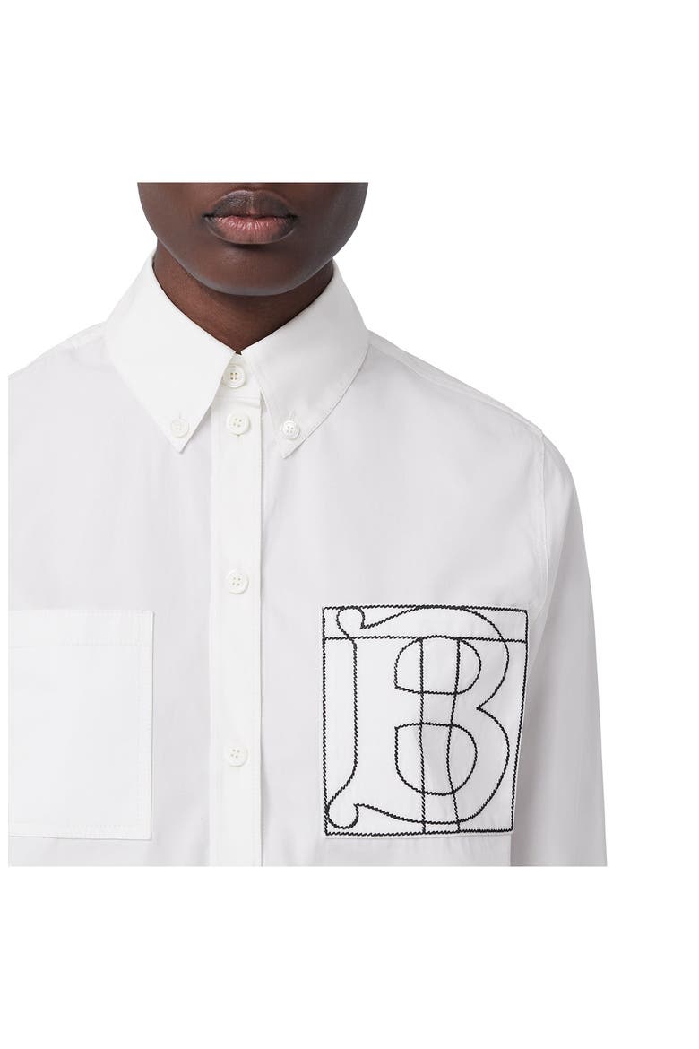 Anette TB Embroidered Cotton Button-Down Shirt, Alternate, color, OPTIC WHITE