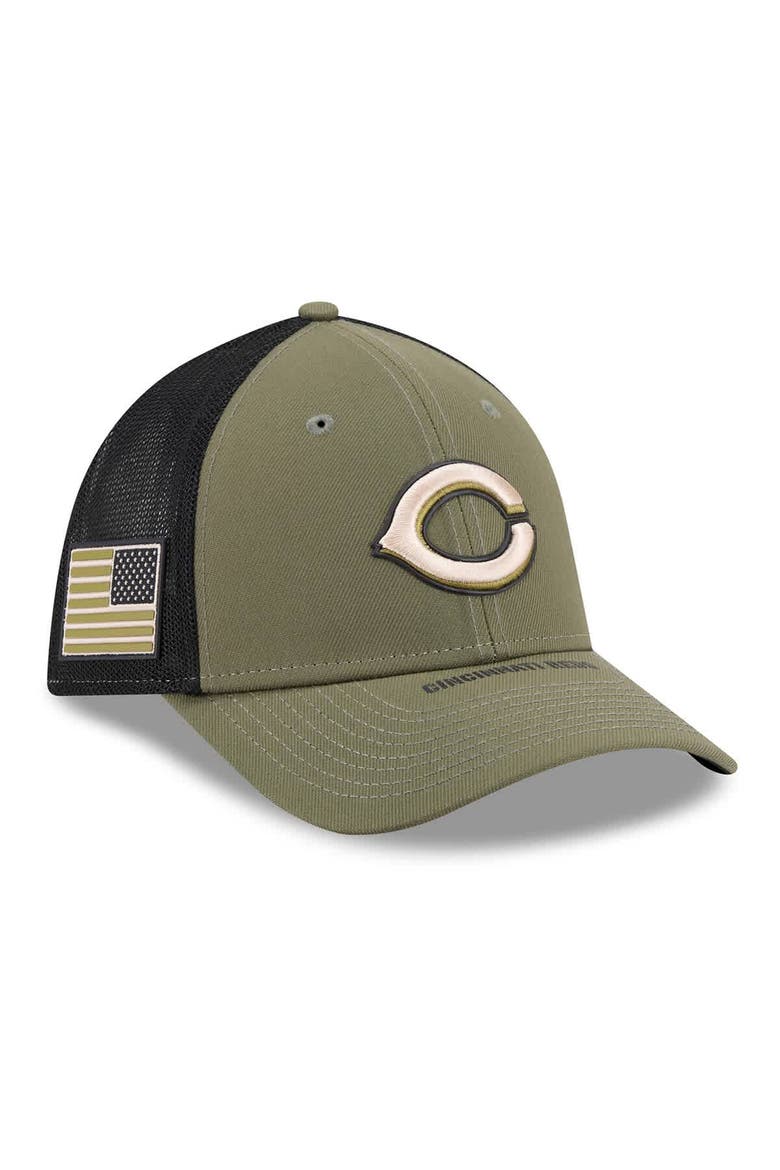 Men's New Era  Olive Cincinnati Reds 2026 Armed Forces Day 39THIRTY M-Crown Flex Hat, Main, color, Olive